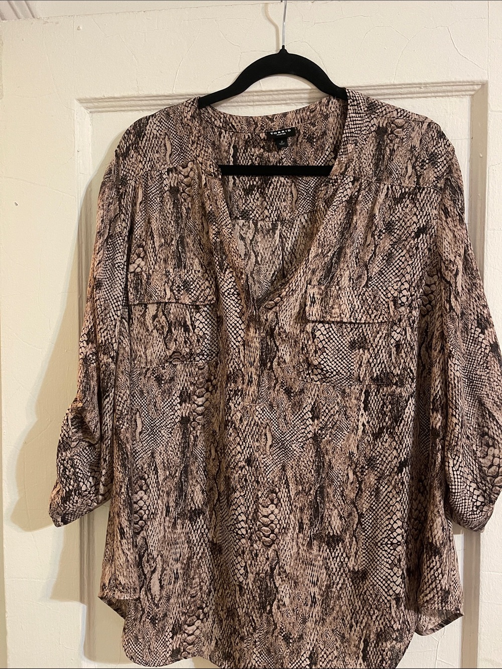 torrid Brown Snake-Print V-Neck Tunic